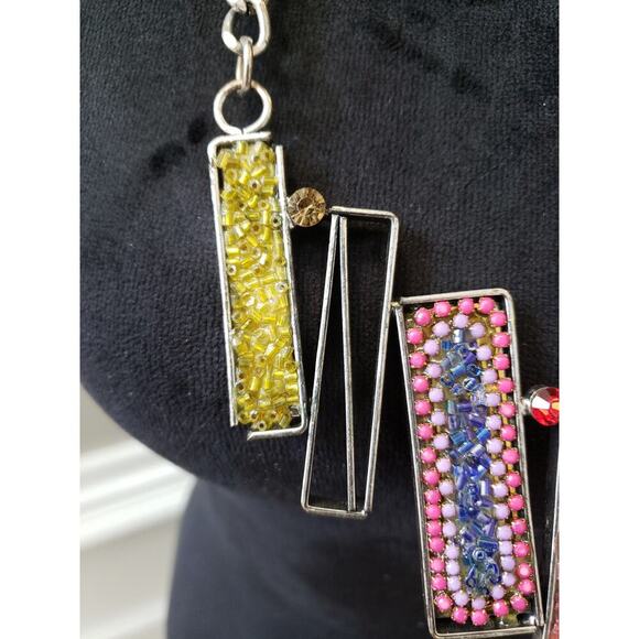 Colorful Beaded Chain Necklace with Yellow Pink & Purple Beaded Pendants - Picture 3 of 7